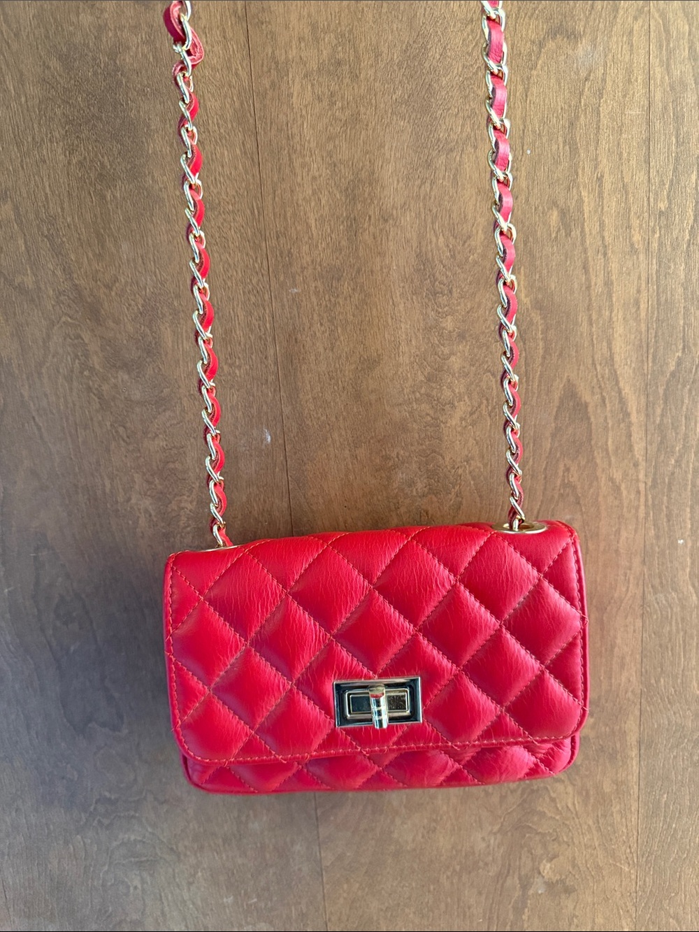 Mini Red Quilted Chain Italian leather Shoulder Bag - Women's Crossbody